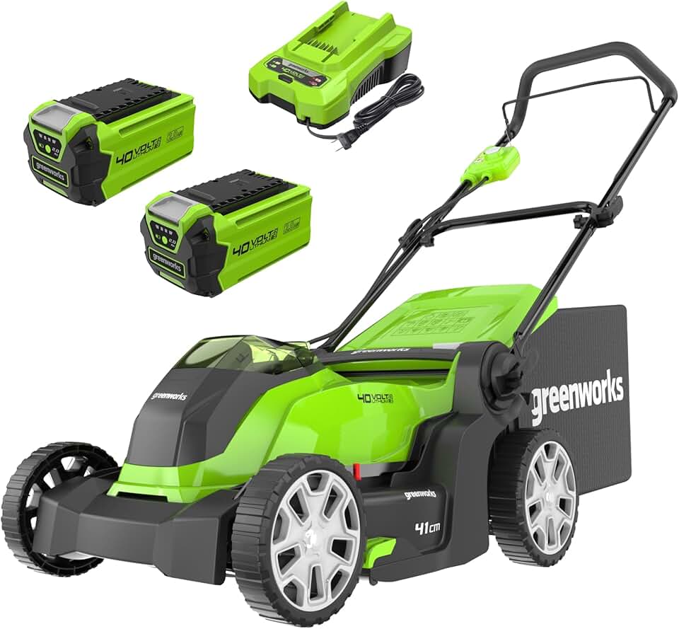 bleujardin G40LM41K2X Tondeuse à Gazon sans Fil pour Pelouses Jusqu'à 500m², Largeur de Coupe 41 cm, Sac de 50L, INCLUS Deux Batteries 40V 2Ah et Un Chargeur, Garantie 3 Ans