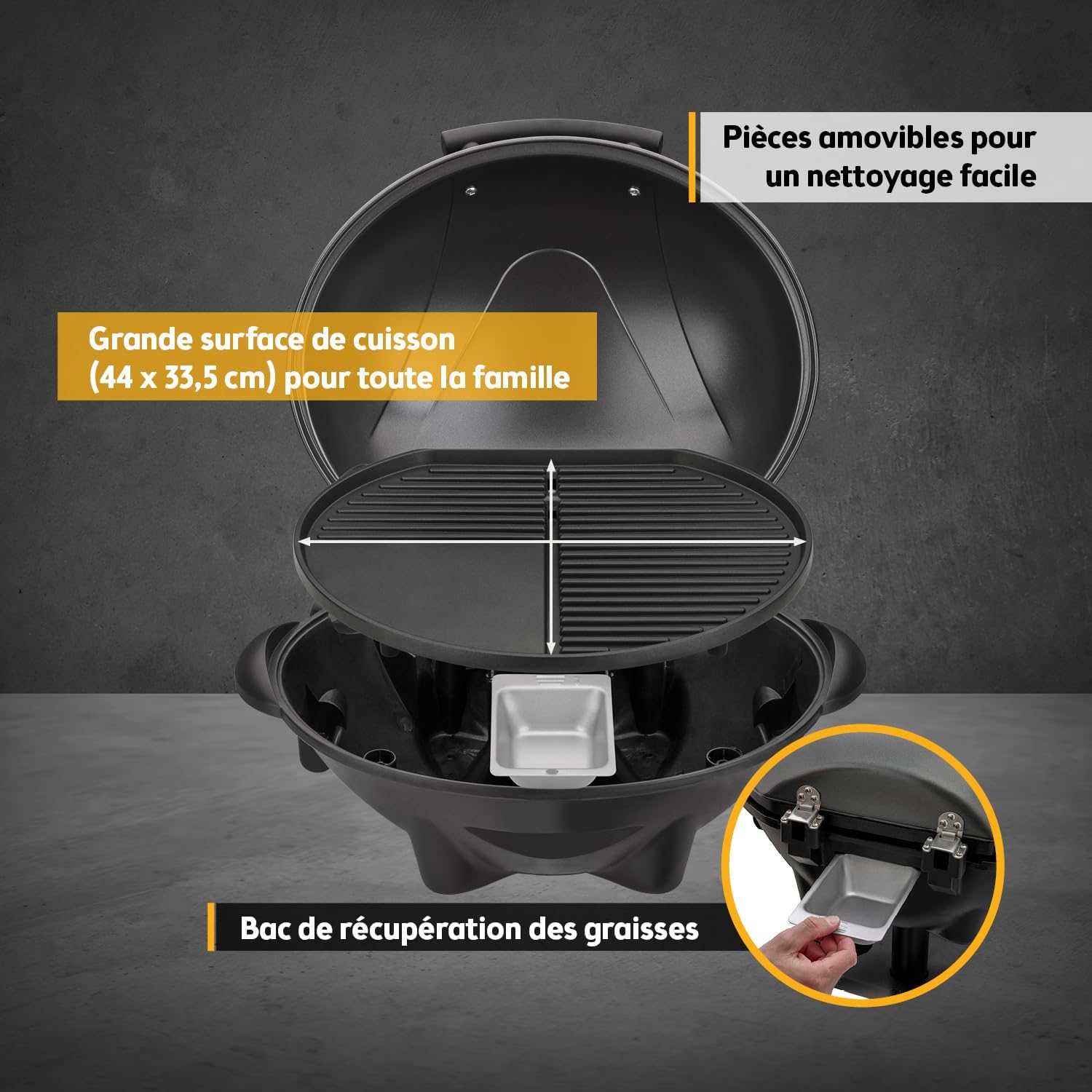 bleujardin - Barbecue 2-en-1 pliable 2400W, couvercle, chariot, thermomètre - TZSFA5350-6