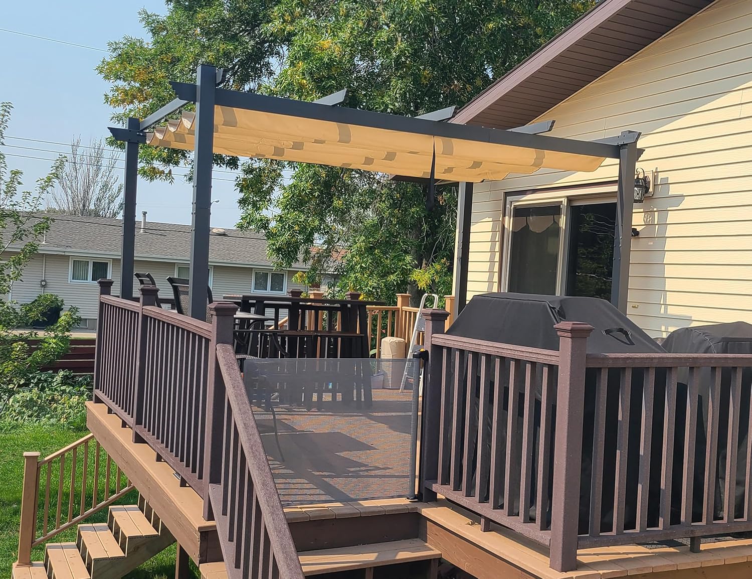 bleujardin - Pergola Aluminium - 4x3m - Toit coulissant, tissu kaki