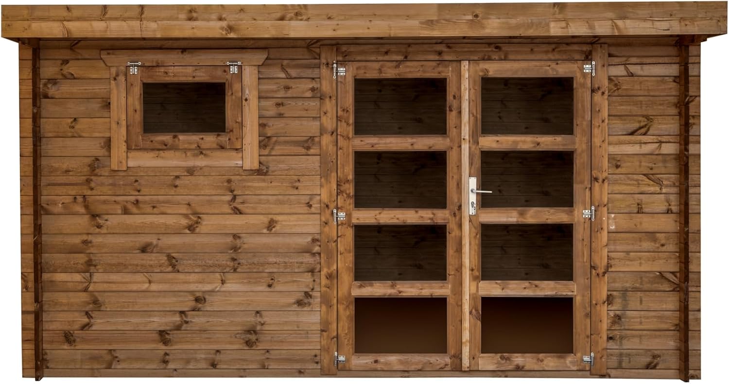 Abri de Jardin - bois traité 28mm, 9,9m² espace utile - INT042