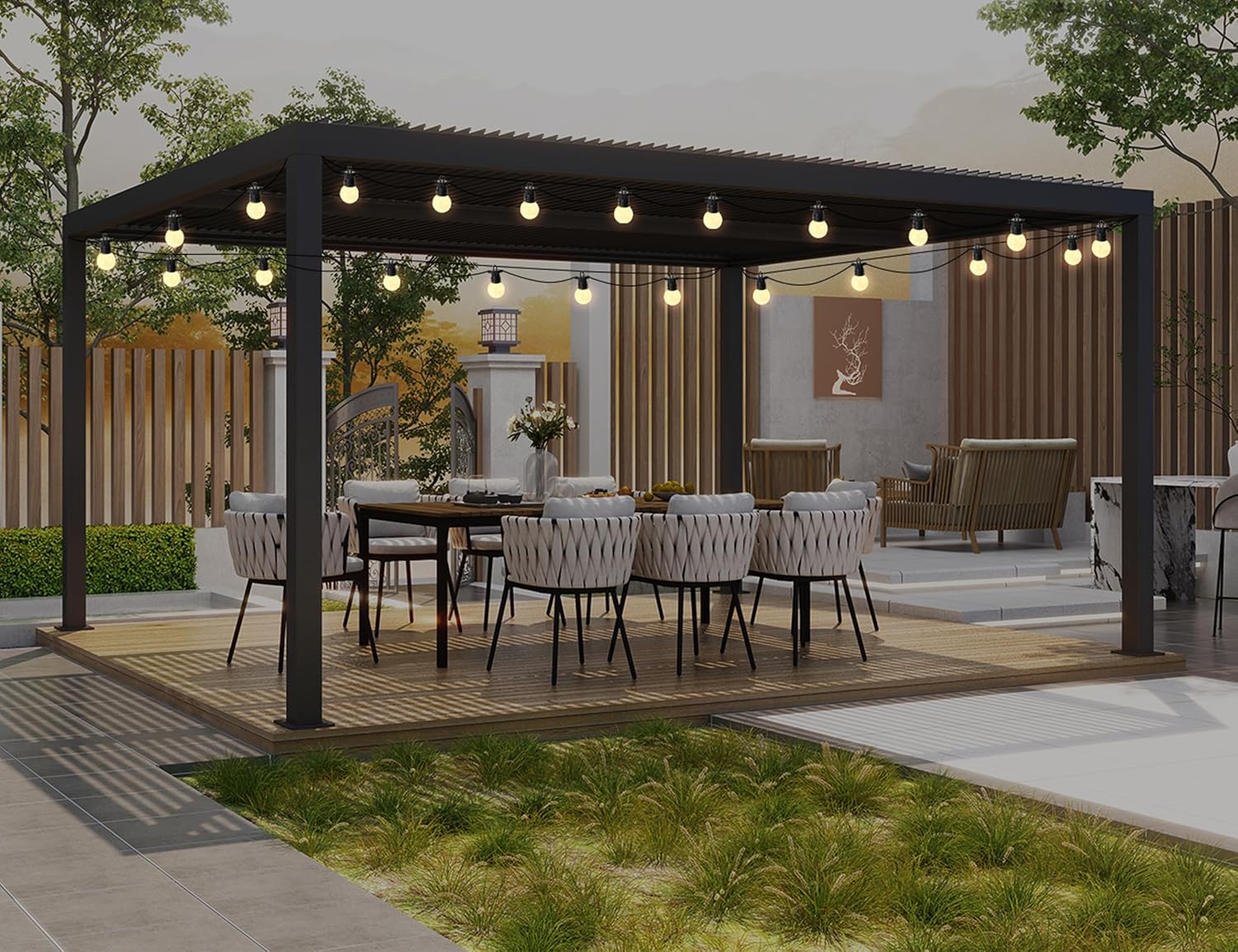 bleujardin - Pergola bioclimatique - 4,8x3,68m - lames orientables, éclairage, aluminium, 17,66m²