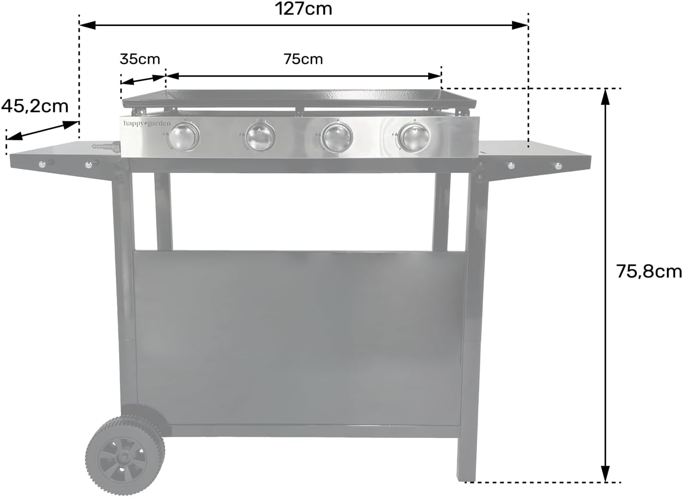 bleujardin - Plancha Mérida 4 brûleurs avec chariot - gaz - 78x41 cm