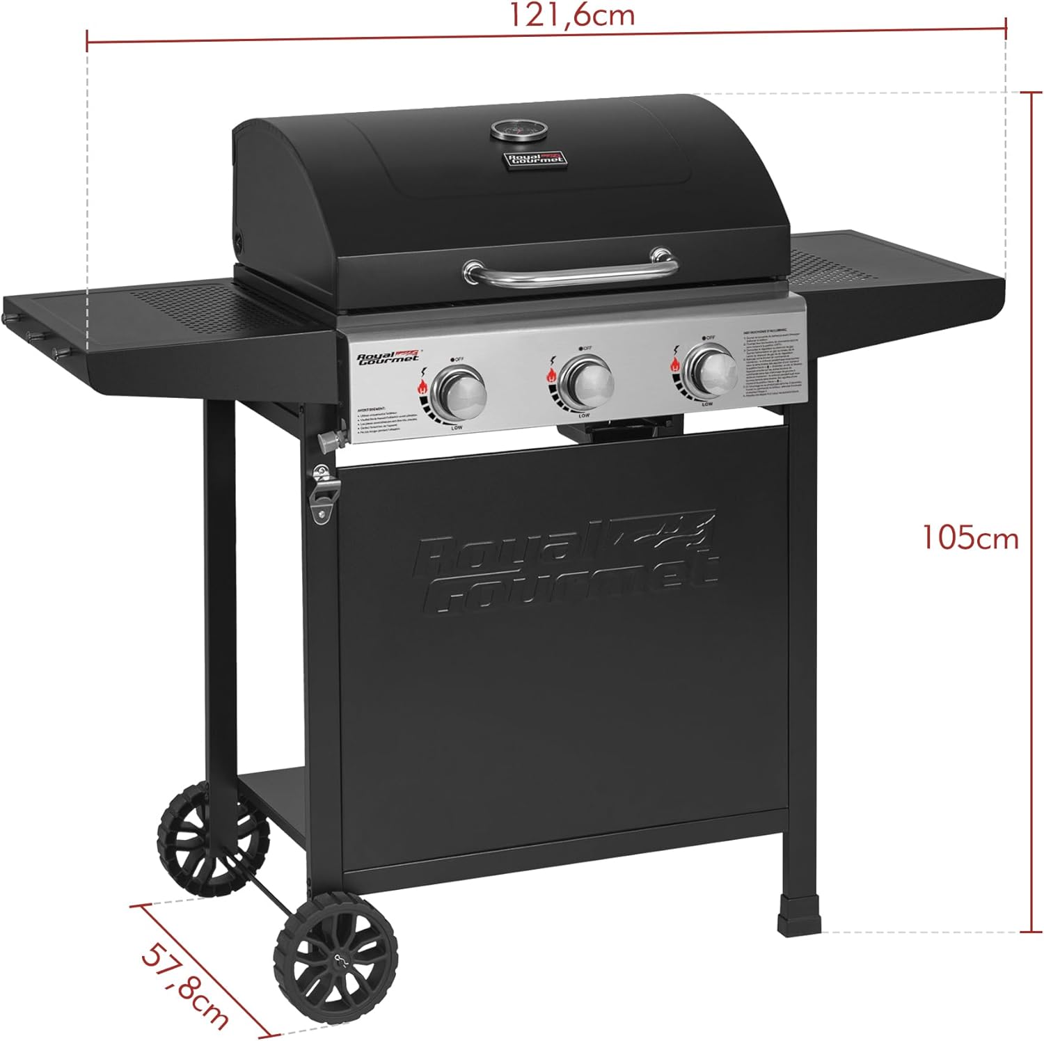 bleujardin – BBQ Gaz 3 brûleurs – 9kW – chariot, capot, grilles, jardin