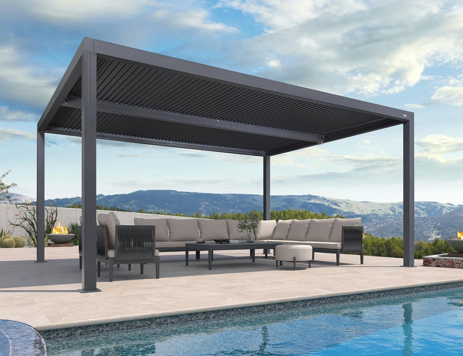 bleujardin - Pergola bioclimatique série aluminium - 4,8x3,68m - lames orientables, surface 17,66m²