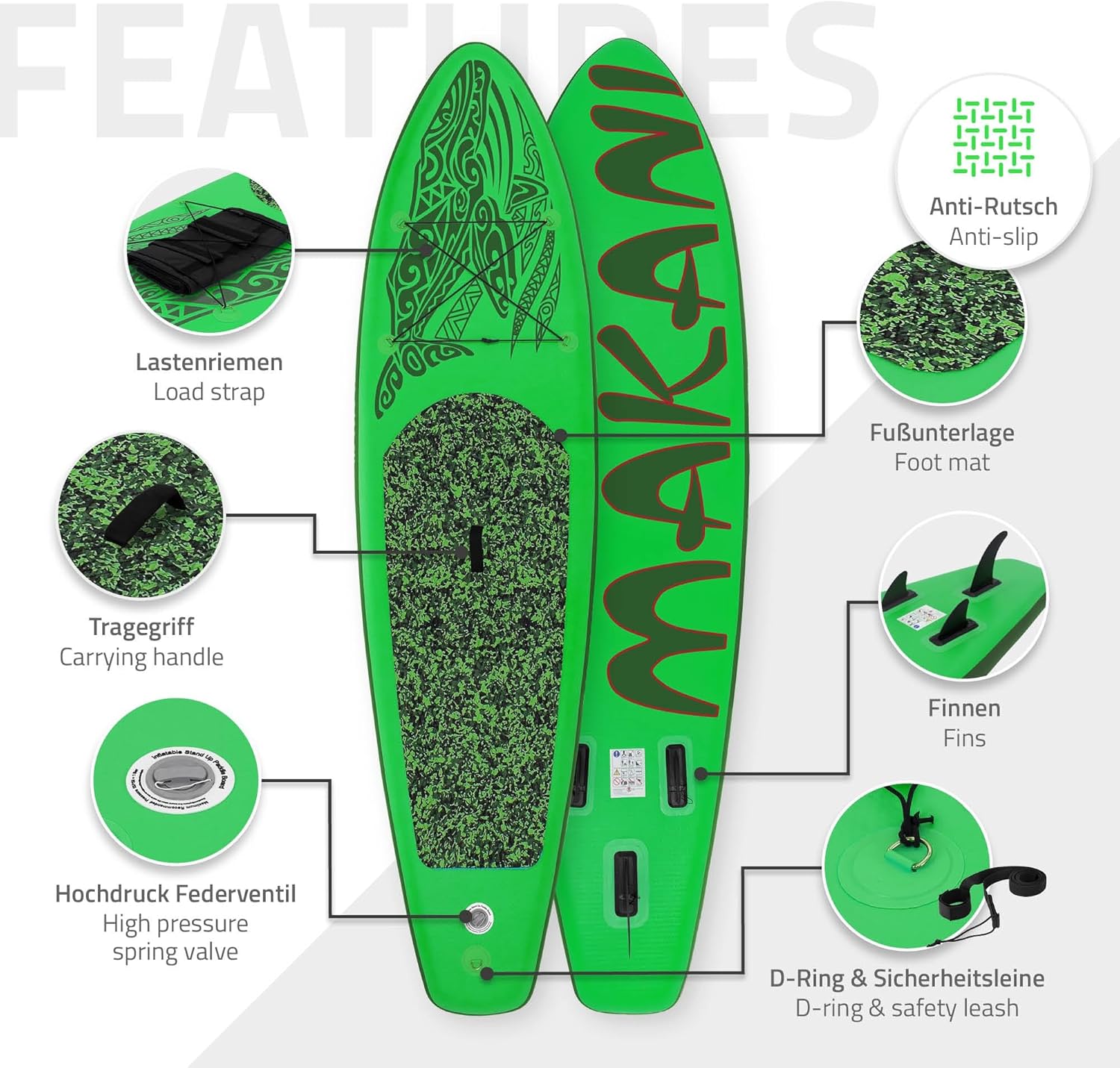 bleujardin - planche stand up paddle - 305/308/320/380 cm - PVC, jusqu'à 150 kg, 10/15 cm d'épaisseur