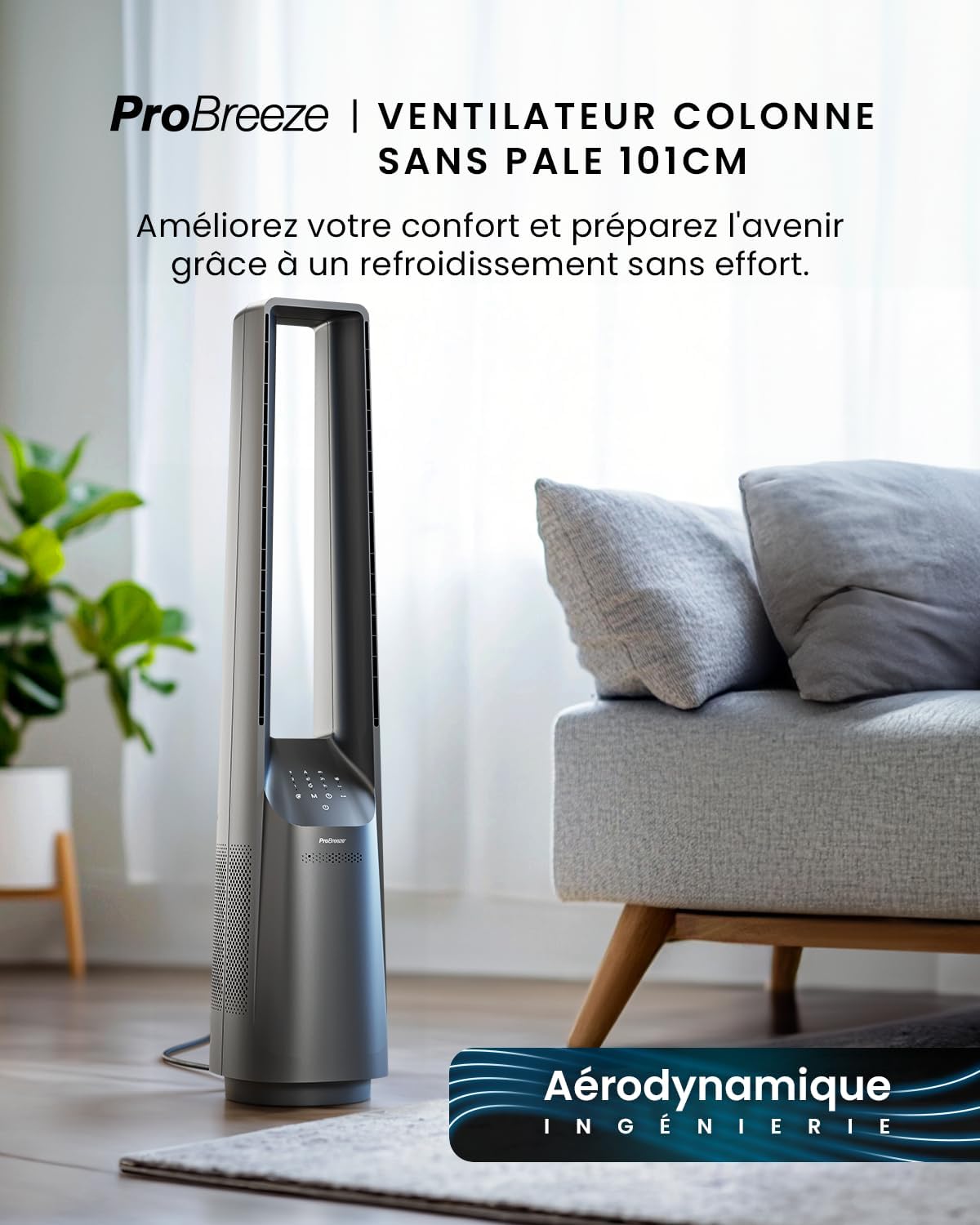 bleujardin - Ventilateur tour 101 cm, 6 vitesses, oscillant, silencieux