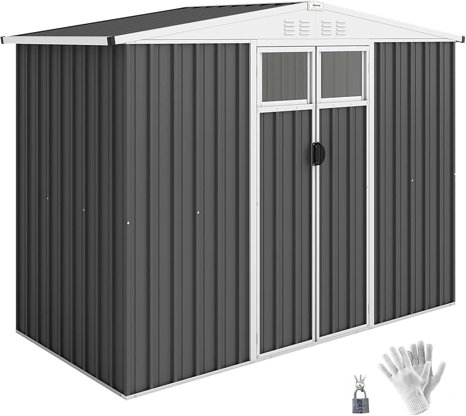 bleujardin Abri de Jardin en métal 2,7 m² cabane de Jardin 246 x 117 x 180 cm cabanon Rangement Outils avec fenêtre, 4 évents et Porte verrouillable, cabanon Jardin extérieur en Acier galvanisé, Gris