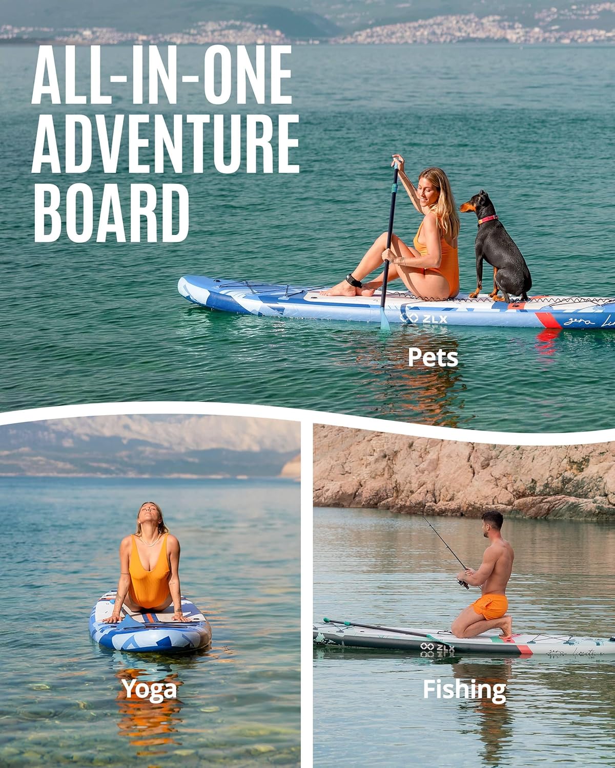 ZLX - Paddle gonflable série Extra Large - 350x89 cm - planche stable, antidérapante, accessoires premium, avec siège go