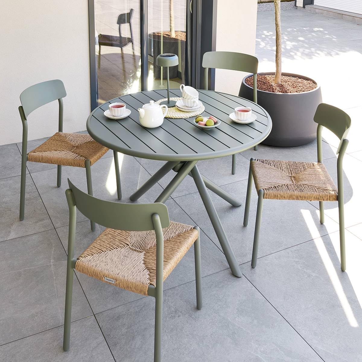 bleujardin - Nebullia Table Jardin 4 places 105cm Vert Laurier