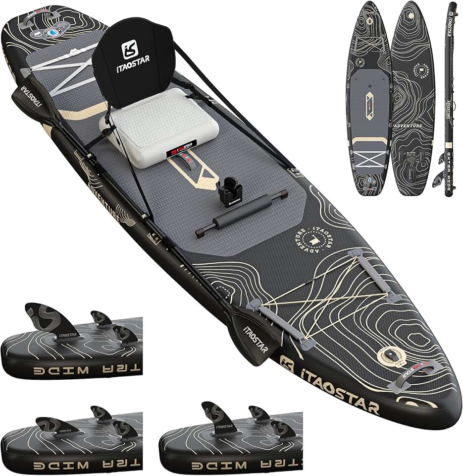 bleujardin Adventure 365×88cm Planche de Paddle Extra Large avec siège, Accessoires Sup Haut de Gamme Tout-en-Un, 5 ailerons sur Mesure, Planches de Paddle gonflables Stables pour Adolescents/Adultes Global Recycled Standard