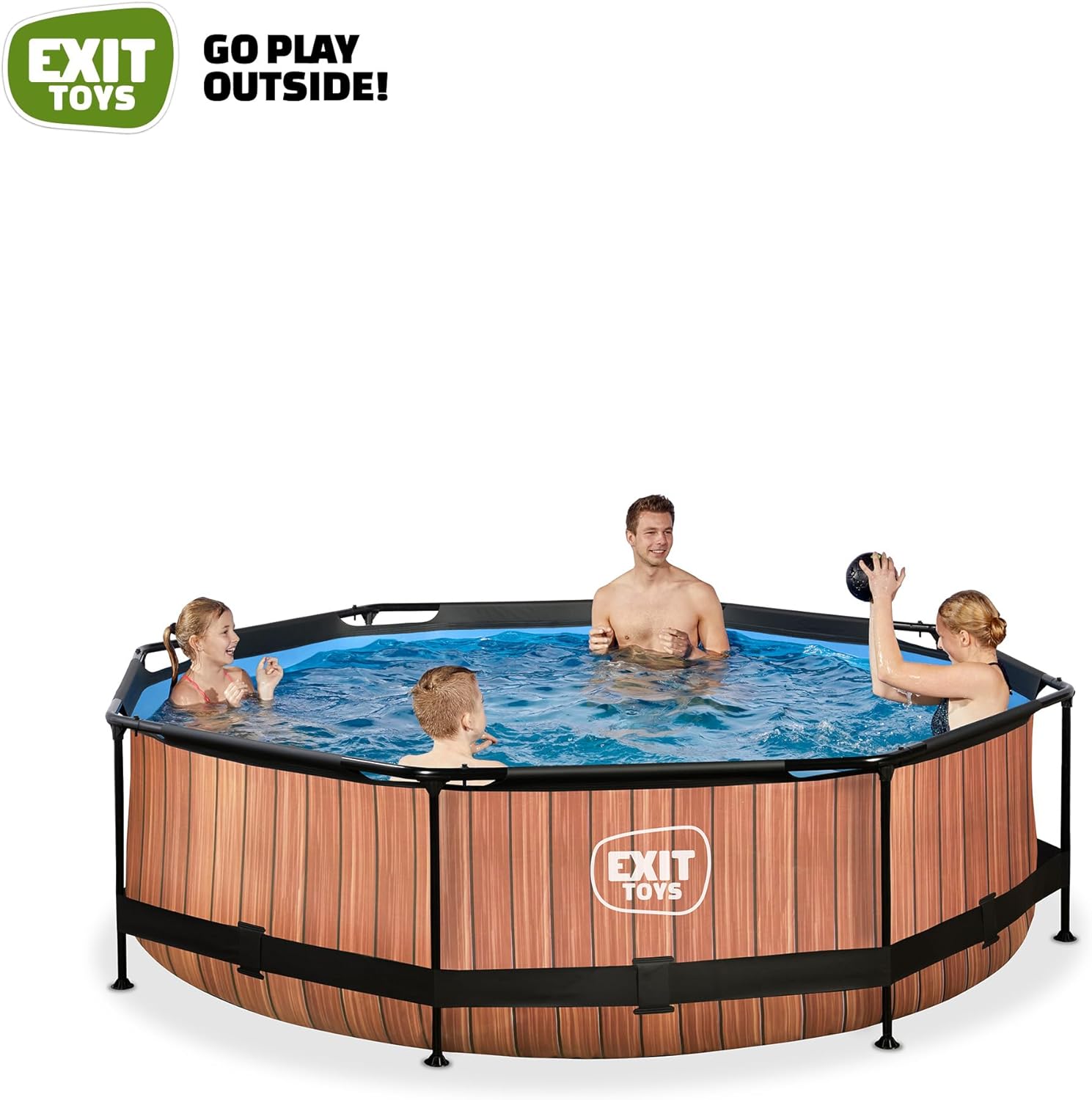 bleujardin Piscine Tubulaire Wood - ø300x76cm - Piscine Hors Sol Ronde avec Pompe Filtrante à Cartouche - Entrée Basse - Idéal pour Les Jeunes Enfants - Cadre Stable - Design Unique - Marron