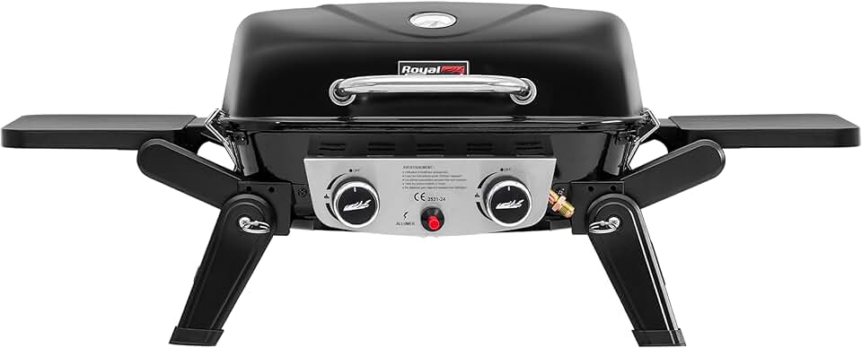 bleujardin - Barbecue Gaz 2 brûleurs - 48x37 cm - tables pliables, 5kW