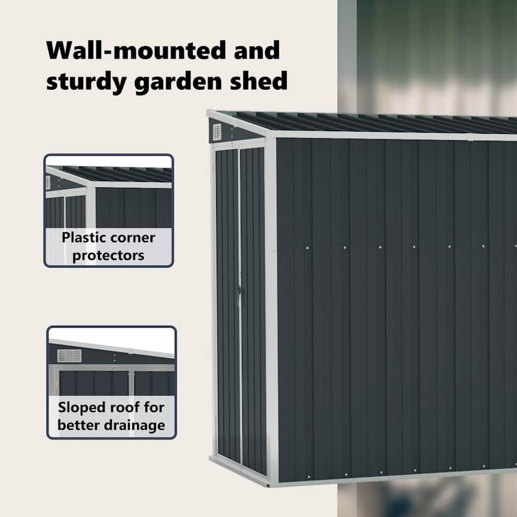 bleujardin Abri de Jardin Mural Anthracite 118x382x178 cm Acier,Structures extérieures, Cabanes & abris de Jardin,316231