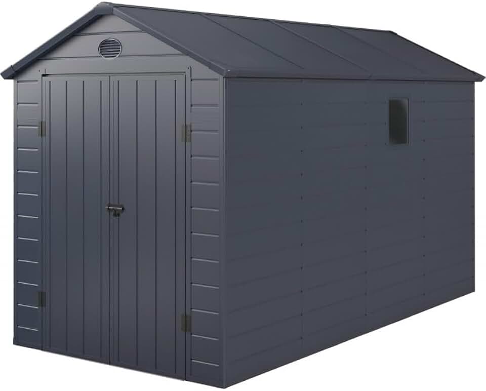 bleujardin Abri de Jardin Résine Anthracite 6,99m² | Double Porte Verrouillable, Structure Acier Galvanisé | Kit de Fondation Inclus, Ventilation, Fenêtre, Garantie 10 Ans