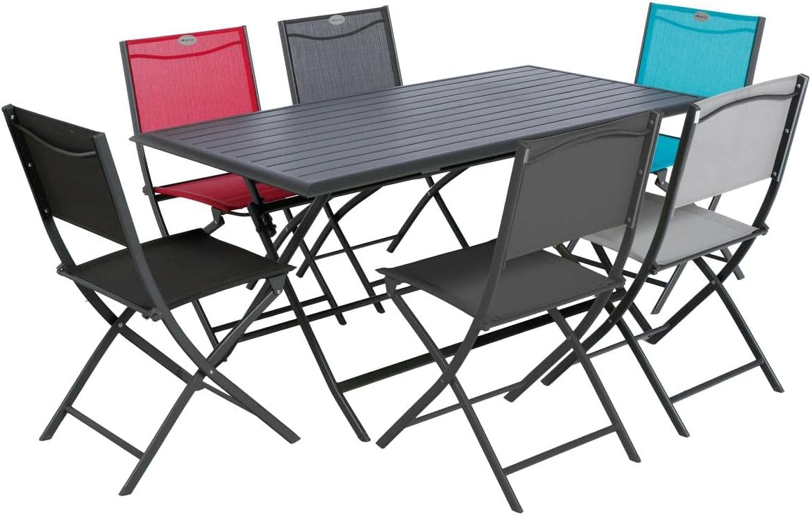bleujardin - Azua table de jardin pliante 6 places, aluminium gris