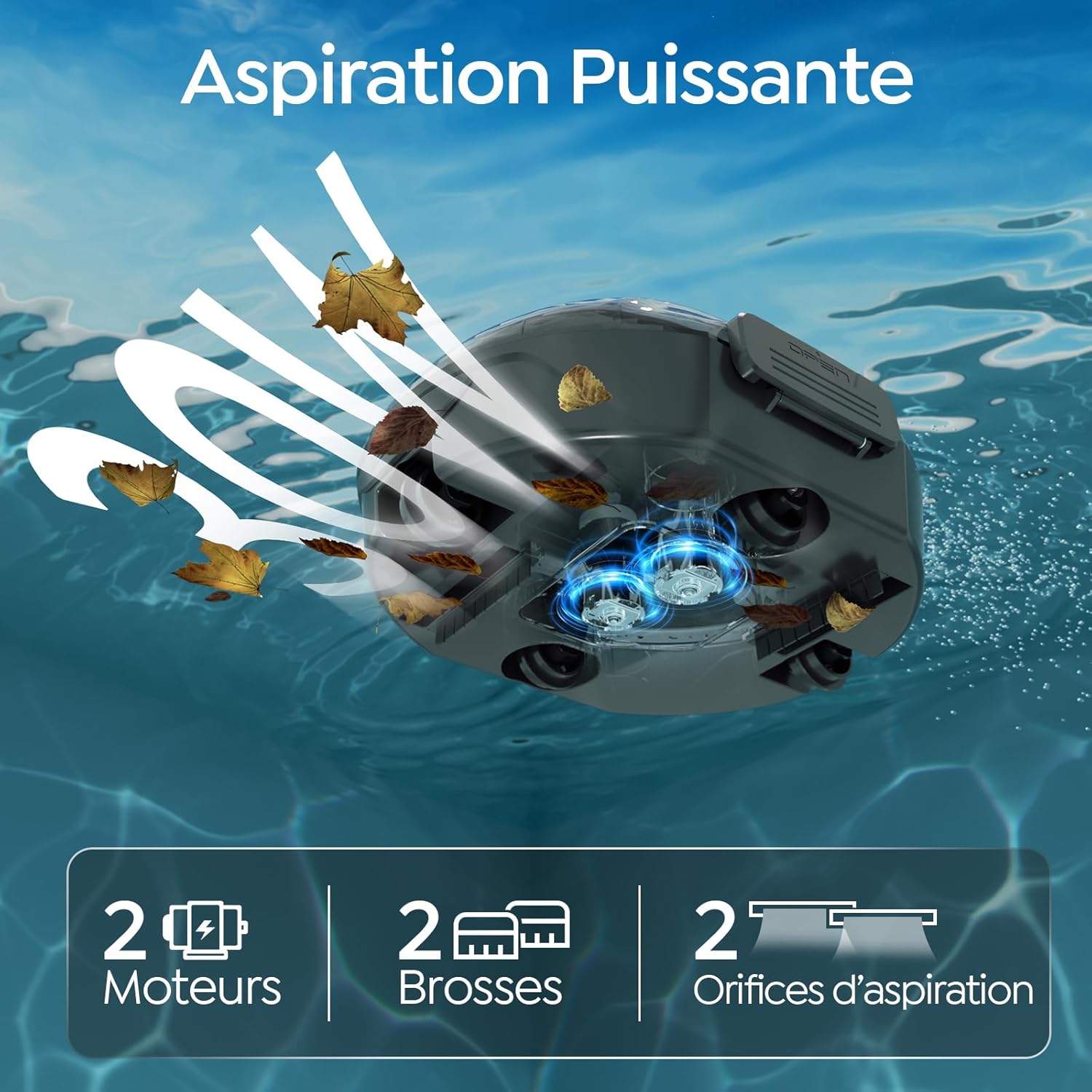 Robot piscine - S2 série - pour bassins jusqu'à 80 m² - double filtration, autonomie 90 min, 1928GPH