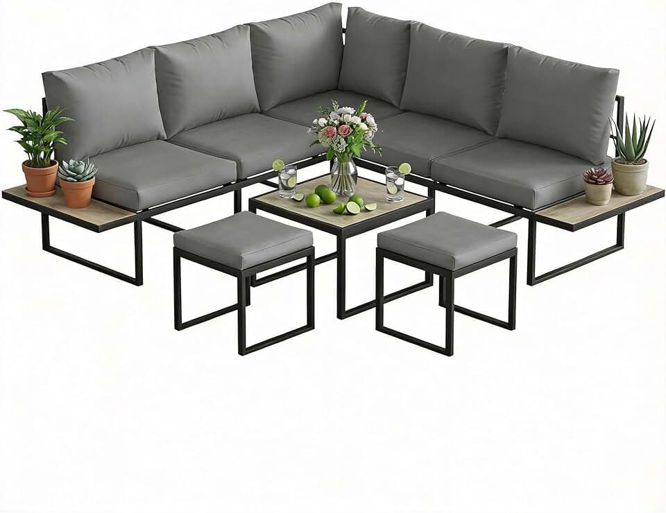bleujardin - salon de jardin modulable 6 pers. - coussins 10cm, table PSPC