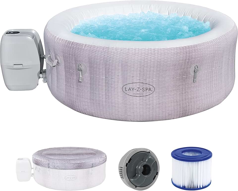 Spa Gonflable bleujardin® Cancun Airjet Rond 2 à 4 Personnes, 180 x 66 cm, 120 Jets d'air, Couverture Isolante, Filtration à Cartouche, diffuseur Chemconnect