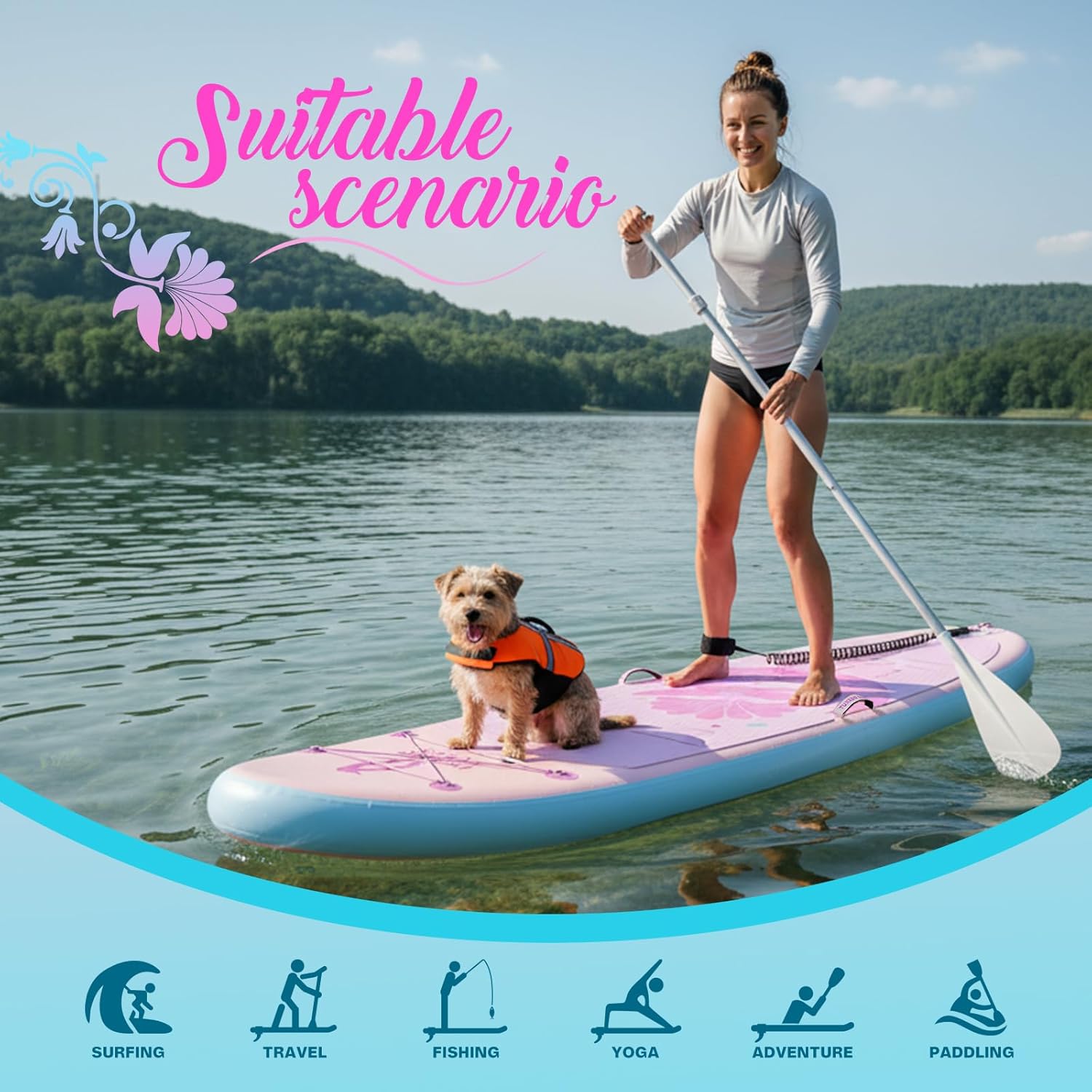 bleujardin - Paddle Gonflable Adulte - planche SUP - accessoires complets - dimensions standards