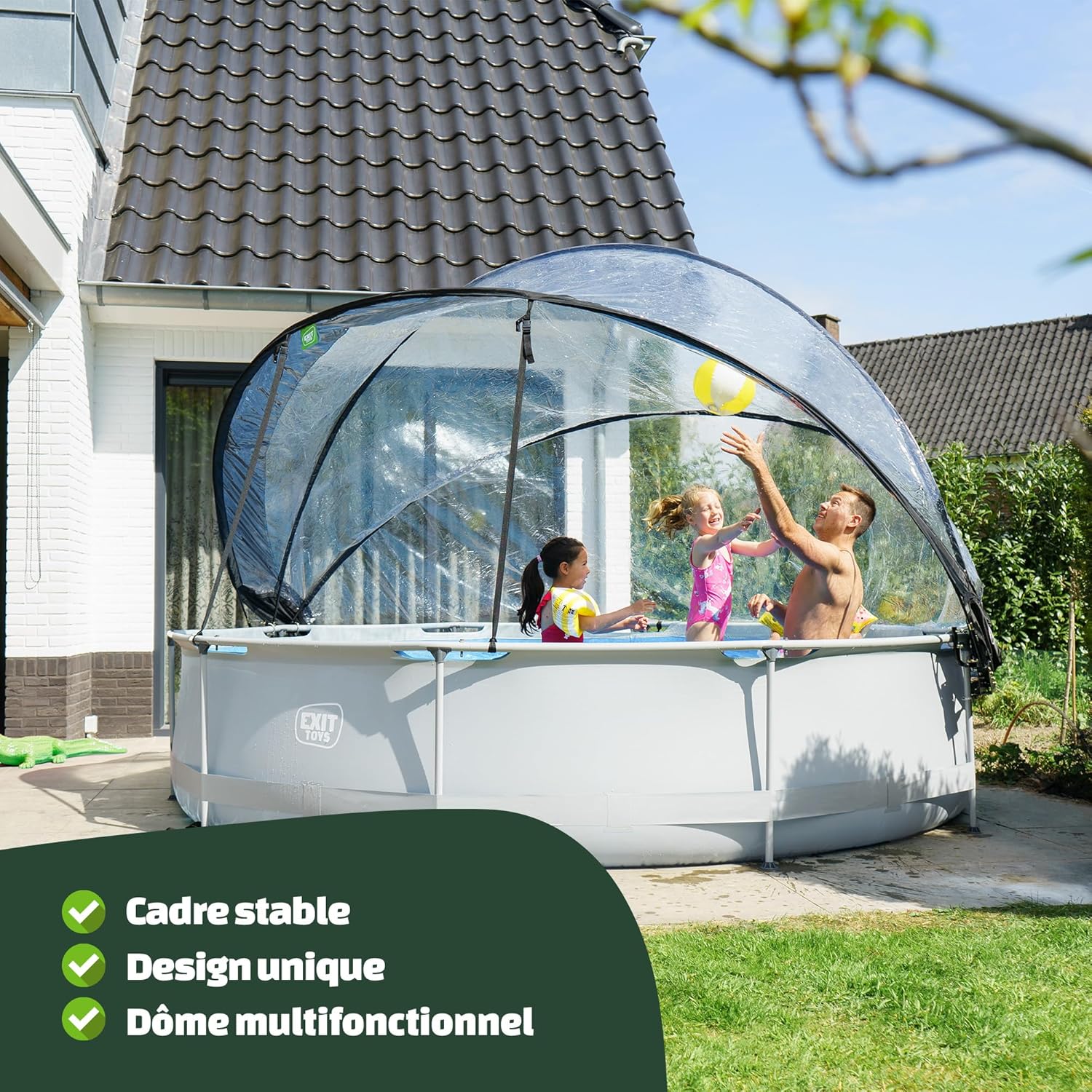 bleujardin Piscine Tubulaire Soft Grey avec Dôme Multifonctionnel - ø360x76cm - Piscine Hors Sol Ronde avec Pompe Filtrante à Cartouche - Entrée Basse - Pour l'Eau de la Piscine Propre et Chaude - Gris