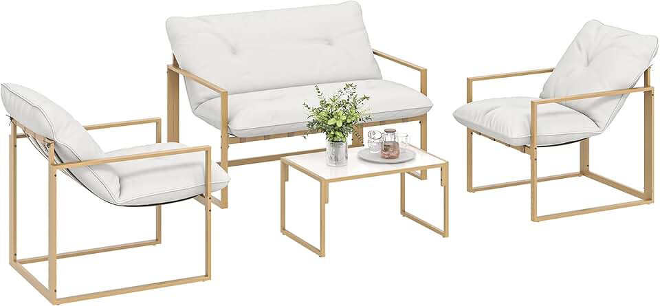 bleujardin - Salon de jardin 4 pcs - cadre acier, coussins 15cm épais