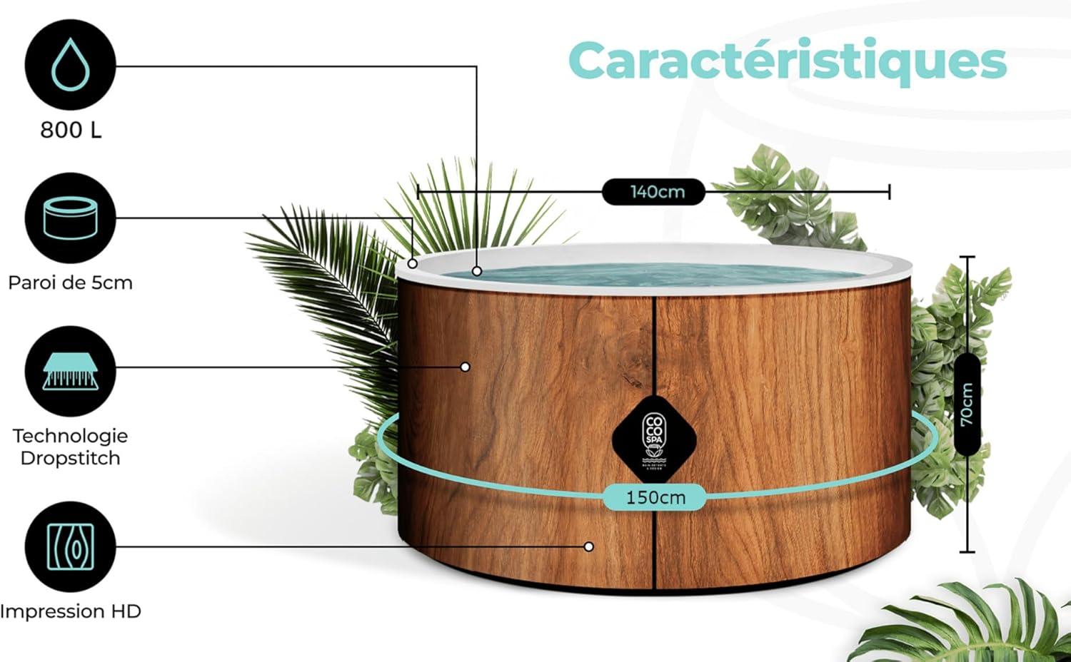 bleujardin - Spa Gonflable 150 cm - 800 L - 140 jets - 2240 W