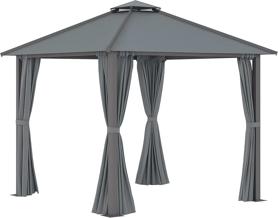 bleujardin - Tonnelle Jardin série Double Toit 3x3m, Aluminium, 4 parois, protection solaire, Gris