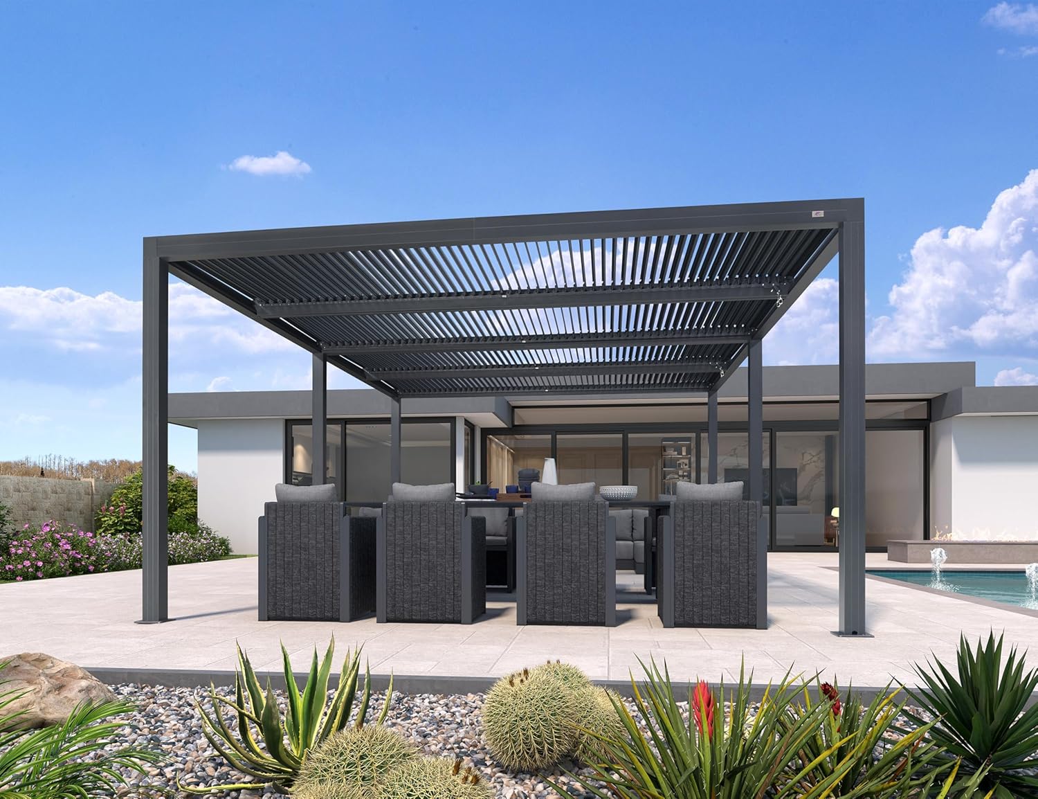 bleujardin - pergola bioclimatique - 6x4,24m aluminium, lames indépendantes