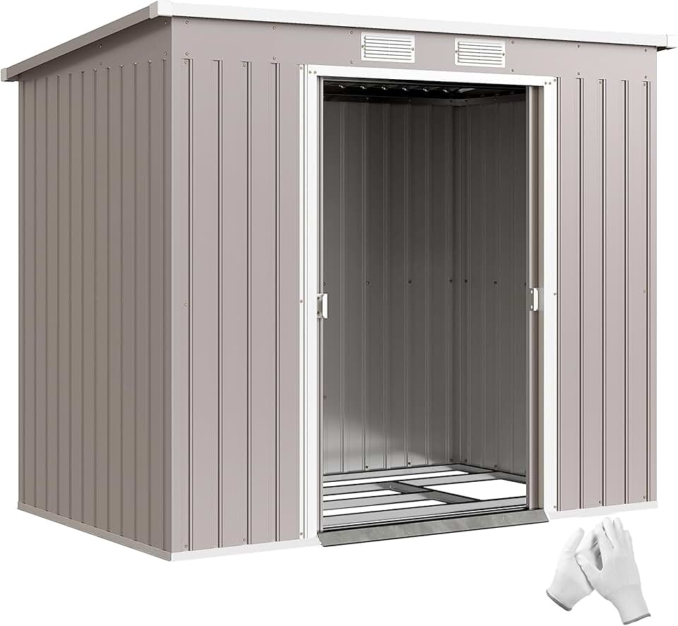 bleujardin - abri de jardin métal toit appentis - 213x130x172cm - double porte, ventilation, cadre sol, verrouillable