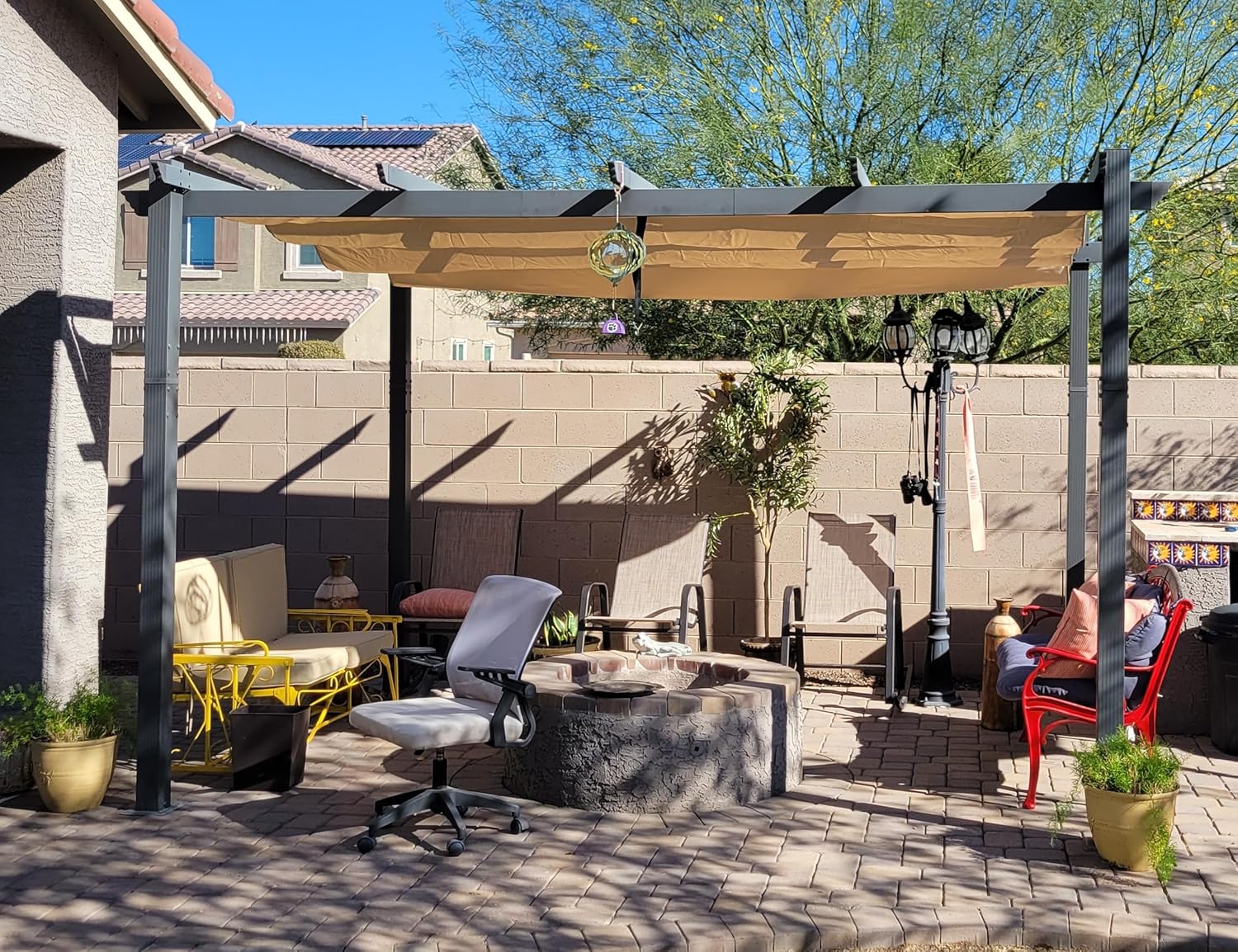 bleujardin - Pergola aluminium LED, toit rétractable, 4x3m, kaki
