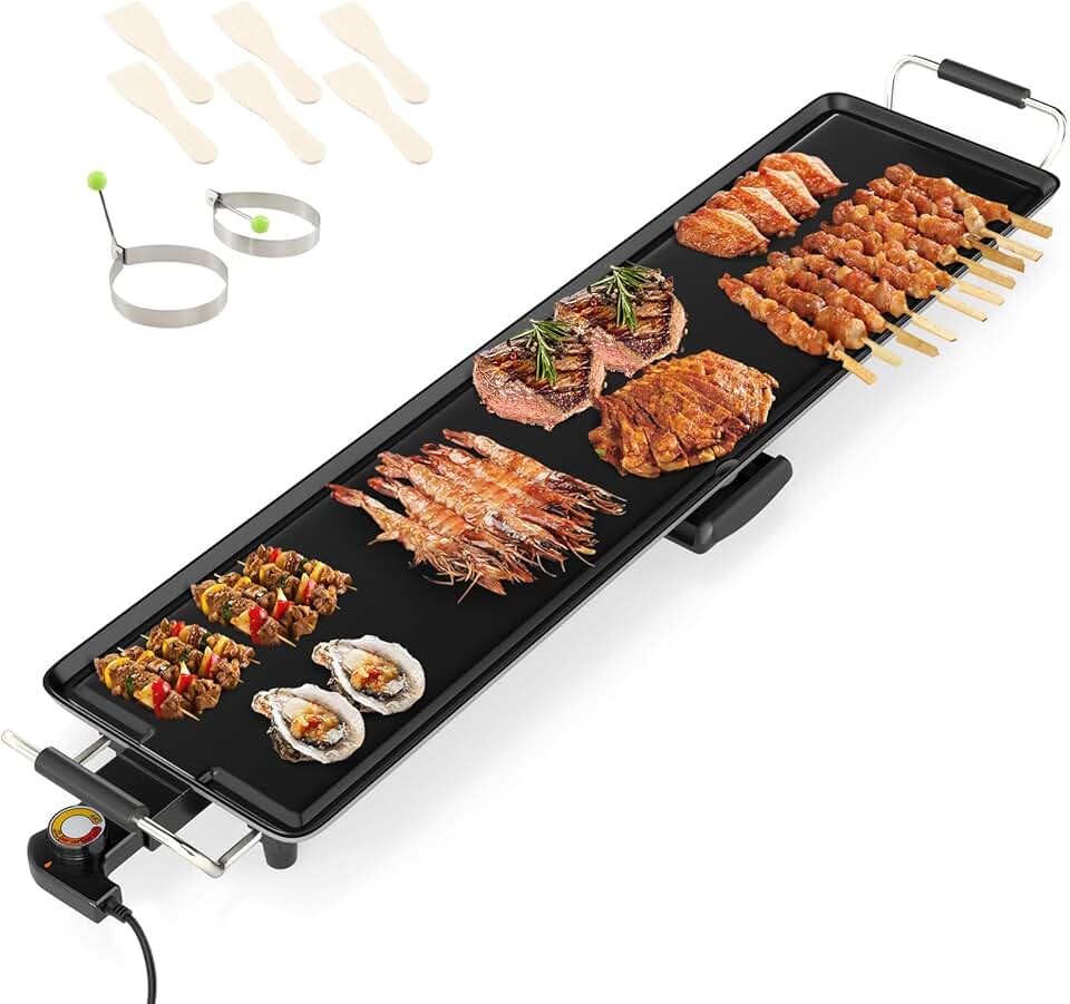 bleujardin - plancha électrique XXL - 94x25cm - 1800W, thermostat réglable, grande capacité 8 personnes