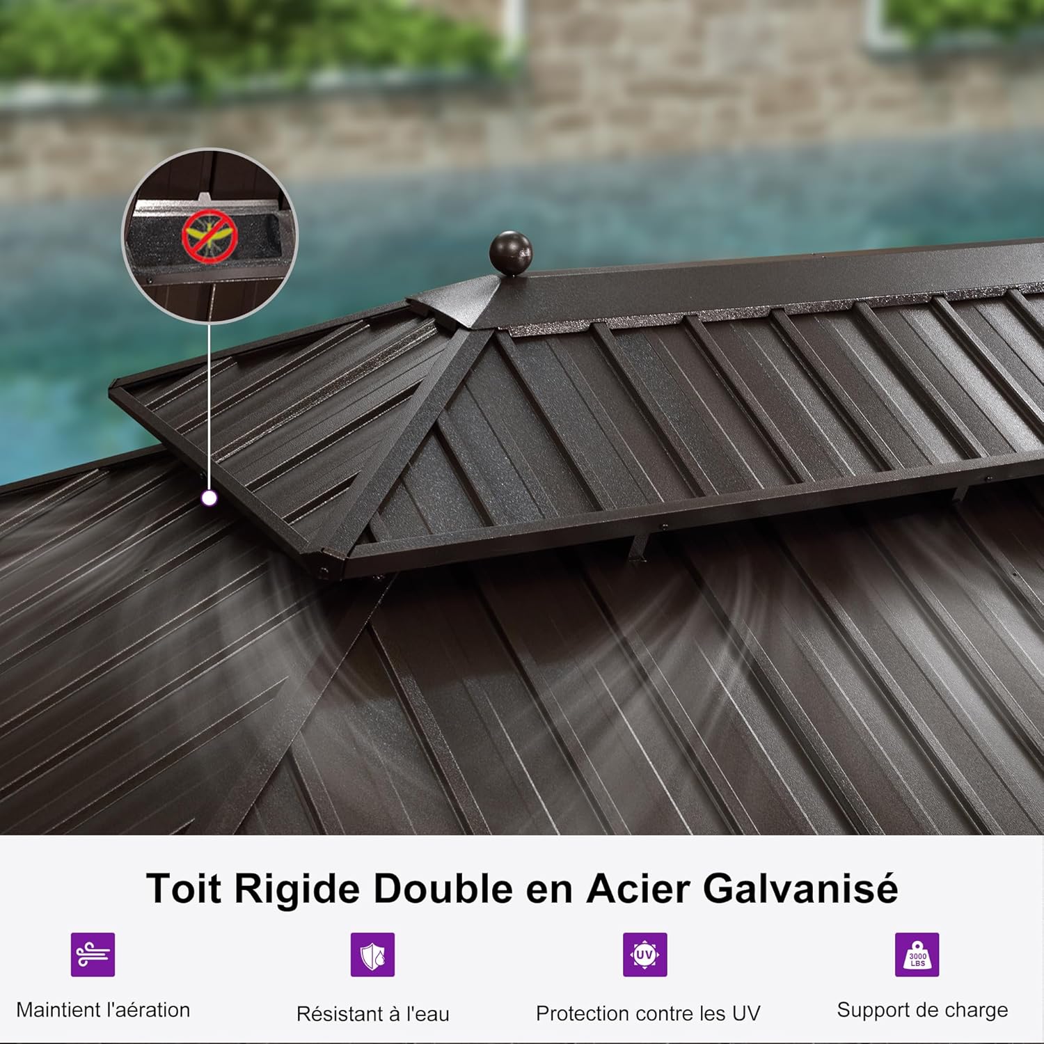 bleujardin - Pergola toit double 4,85x3,65m acier moustiquaire rideaux