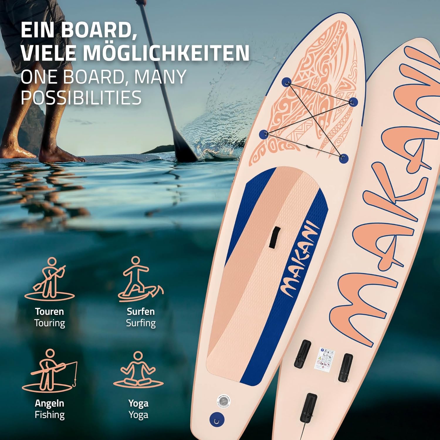 bleujardin Stand Up Surf Paddle Board Gonflable 305/308/320/380 cm | PVC | jusqu'à 120/150 kg | Épaisseur 10/15 cm | Planche de Surf Pagaie Sac de Transport Pompe à Air | Diverses Couleurs Modèles