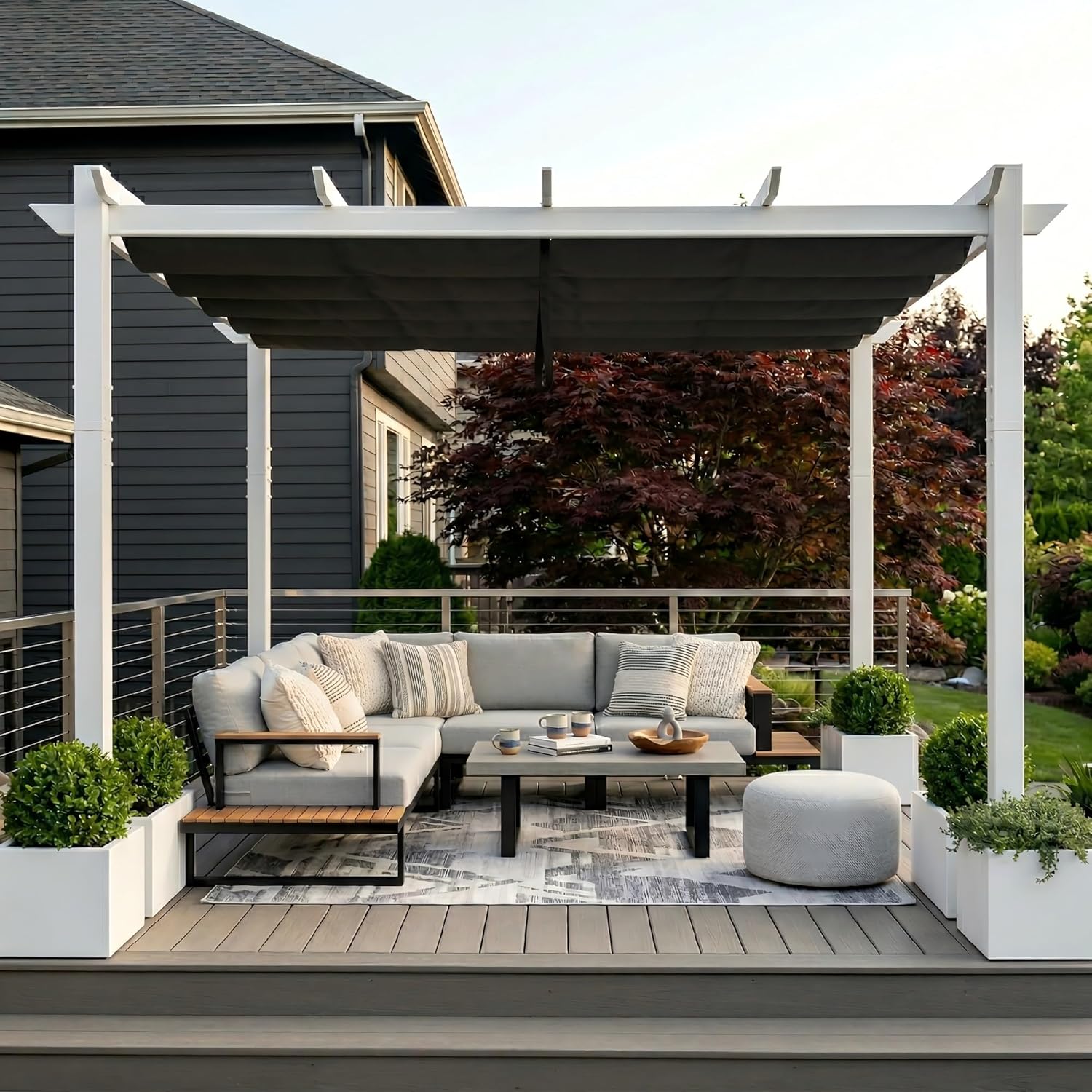bleujardin - pergola aluminium série - 4x3m - toit métal blanc, toile rétractable, étanche