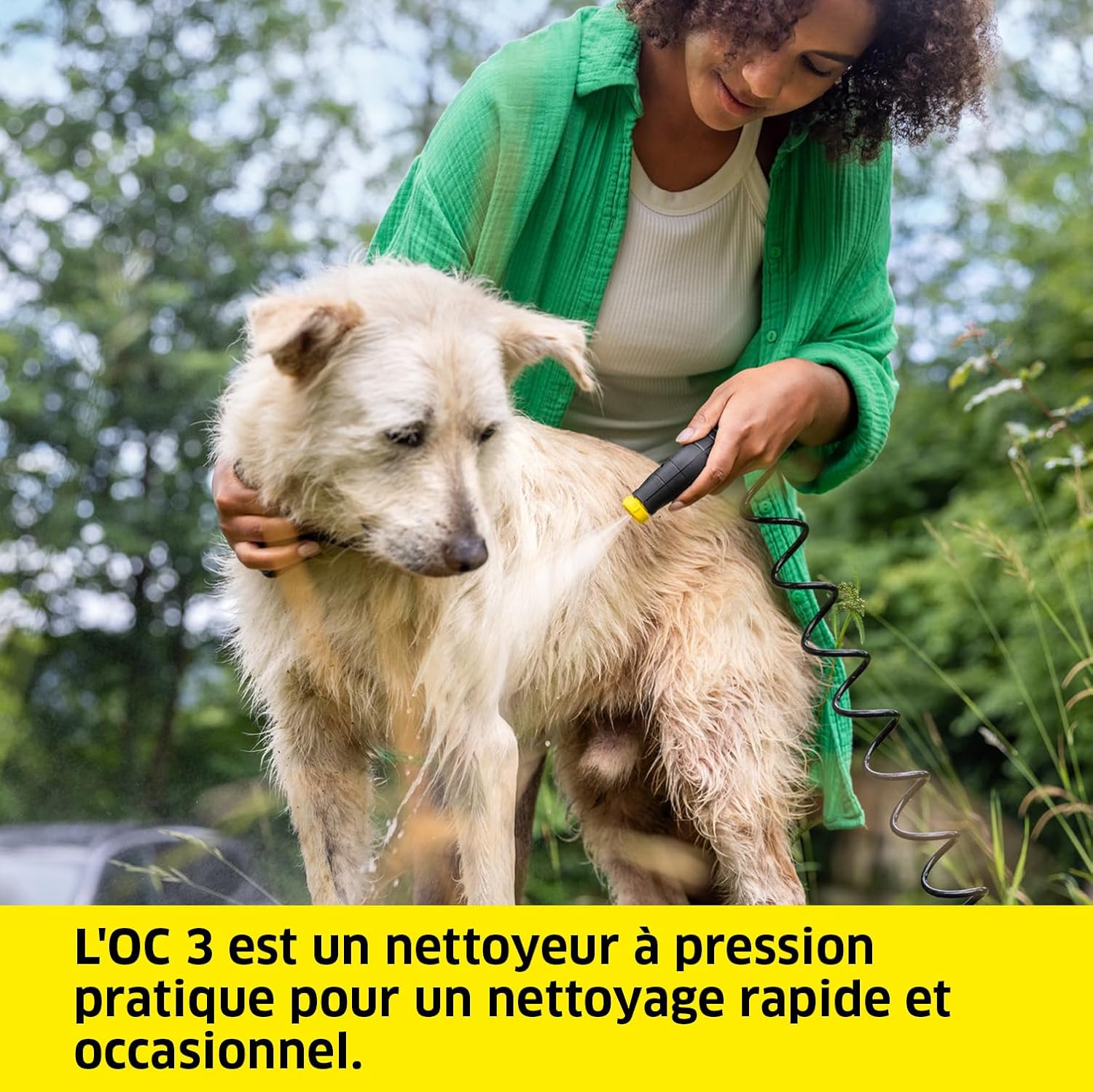 bleujardin Nettoyeur à Pression Mobile OC 3 + Kit Animaux, Débit : 2 L/h, Réservoir : 4L, Tuyau : 2,8 m, Buse à Jet Plat, Buse Conique, Brosse Pet, Serviette pour Animaux Domestiques, Boîte de Rangement