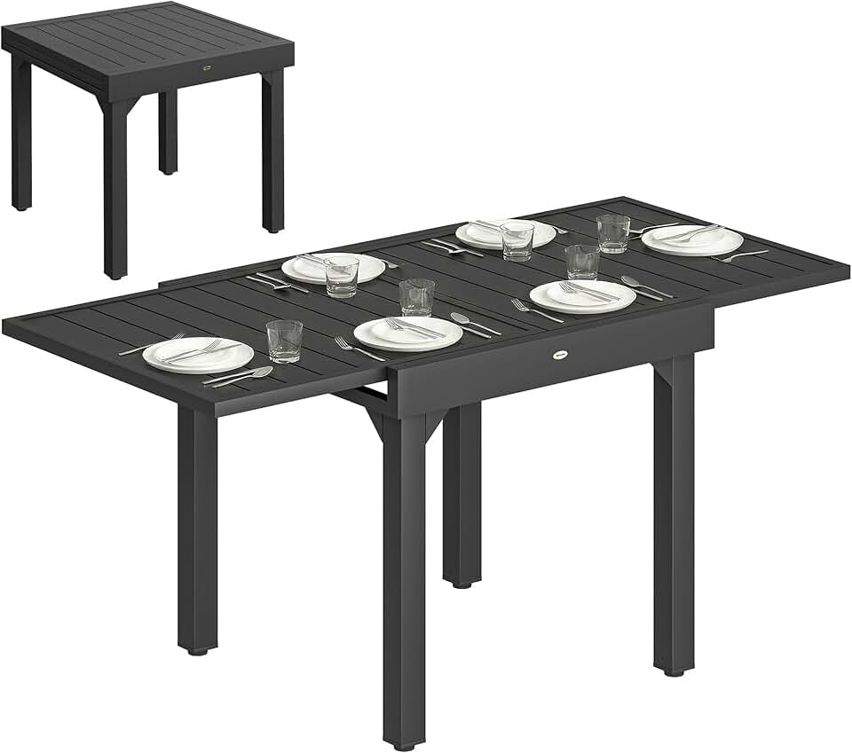 bleujardin - table extensible aluminium/acier - 160/80x80x75 cm - noire