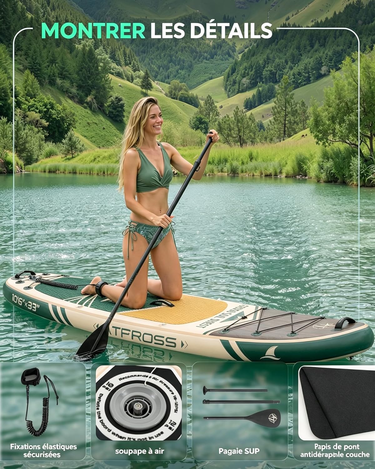 Stand Up Paddle Gonflable Adulte avec Siège Kayak & Accessoires, 320x84cm Planche de Sup Extra Large pour 2 Personnes, Charge 200kg, Kayak Gonflable 2 Places Stable et Antidérapant pour Surf