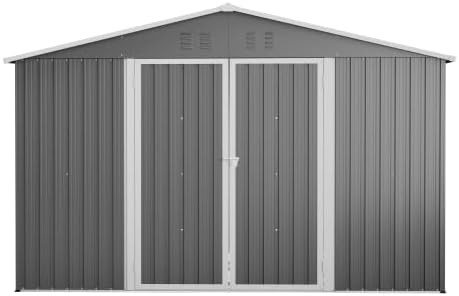 Abri de jardin en métal 300 x 252 cm – Gris – Grand abri de jardin résistant aux intempéries avec toit à pignon, pour vélos et outils, abri de jardin XXXL