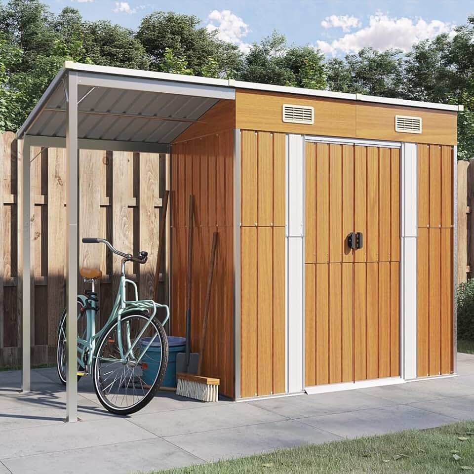 bleujardin - Abri de Jardin toit prolongé 277x110,5x181cm marron clair