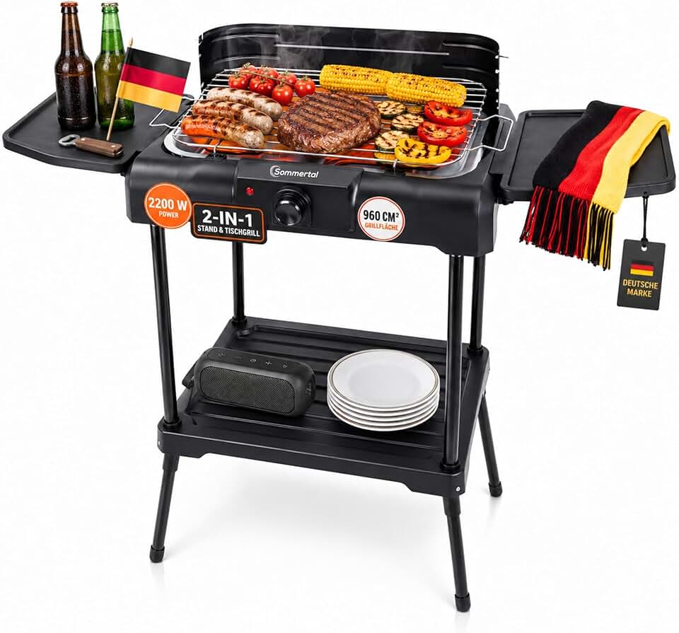 bleujardin - BBQ231 - barbecue électrique 2 en 1, thermostat, stockage, chauffage - BBQ231