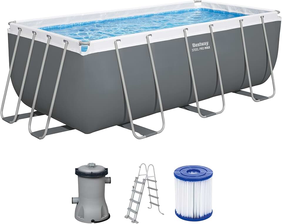 bleujardin Steel Pro Max Kit Piscine Hors Sol - 412 cm x 201 cm x 122 cm - Gris foncé