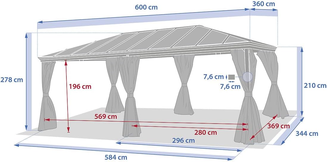 bleujardin - Pergola Belize - 3,6x6m - Aluminium et polycarbonate