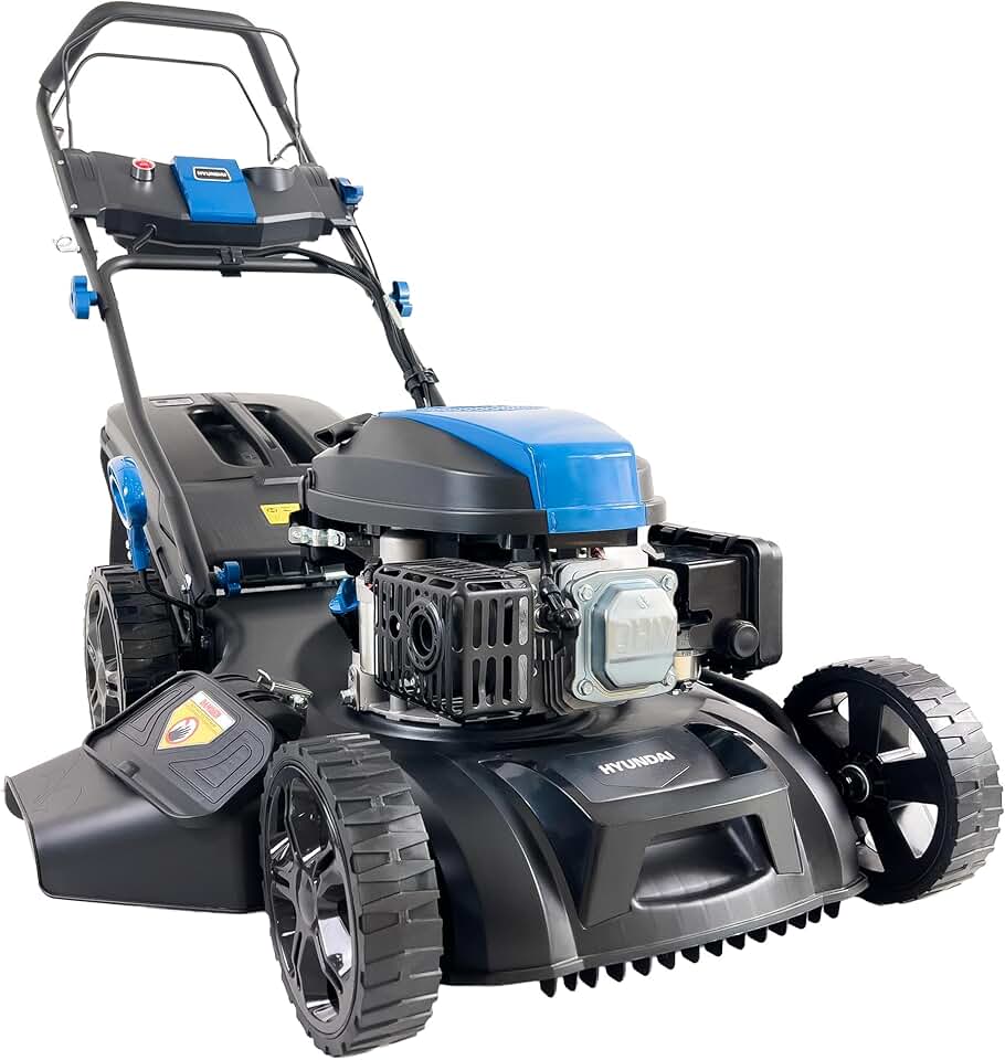bleujardin - tondeuse thermique autotractée 51cm, moteur 196CC, démarrage électrique, 4-en-1, bac 60L