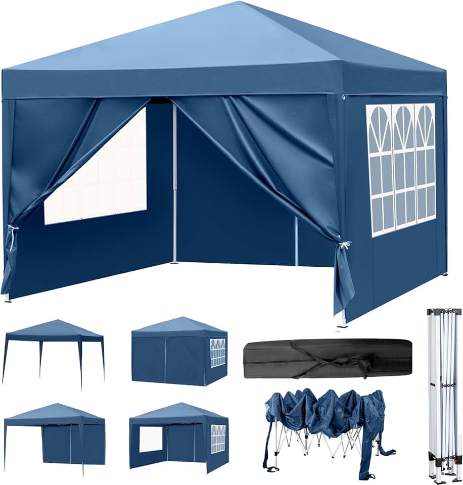 bleujardin - tonnelle pliante série pop-up - 3x3m - imperméable, UV 50+, 4 côtés, acier, hauteur réglable