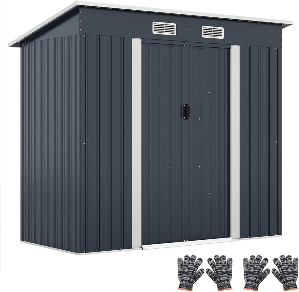 bleujardin - Abri de Jardin métal - 2 m² - Porte coulissante, toit incliné, 4 aérations, fondation
