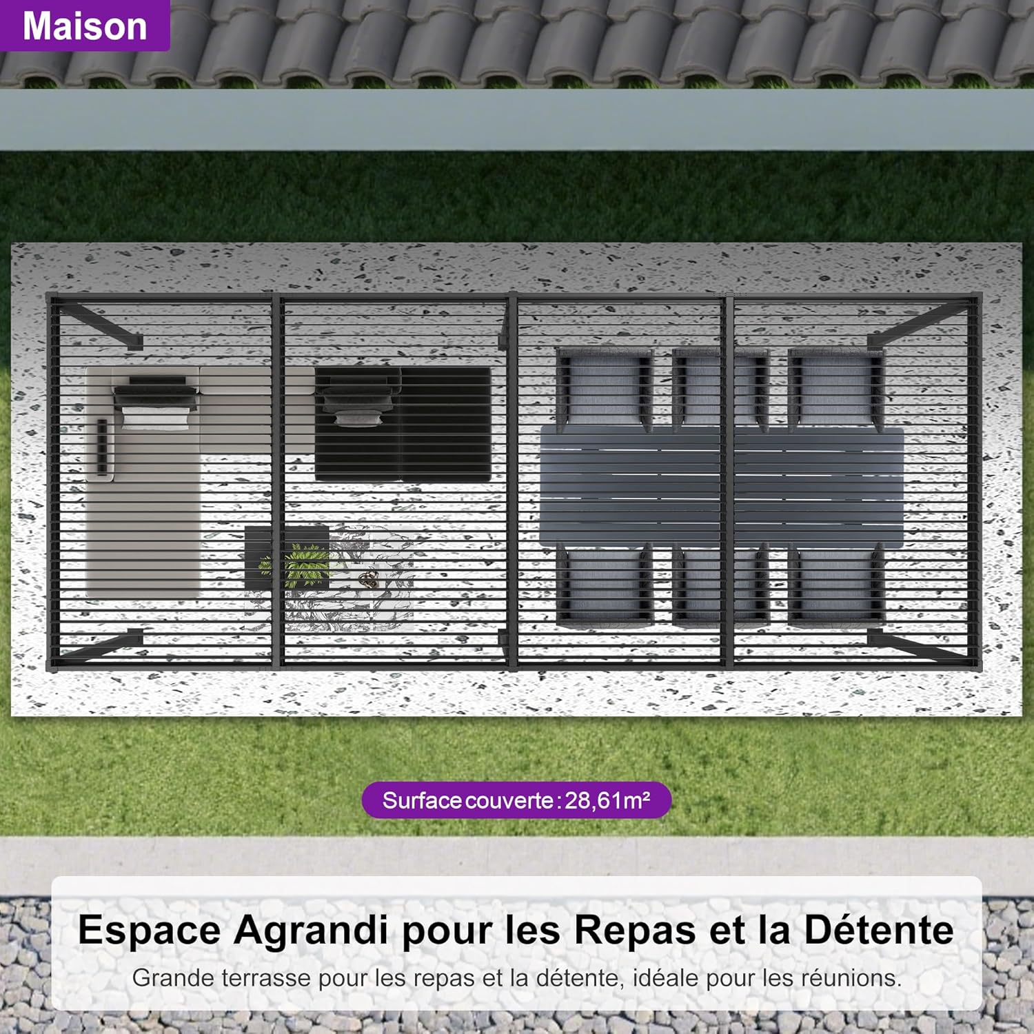 bleujardin - Pergola bioclimatique série - 3,5x8,5m - aluminium, lames orientables, jardin, terrasse, gris