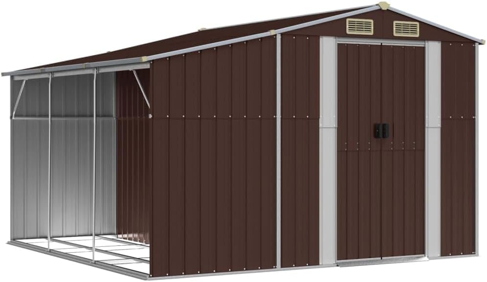 Abri de jardin en acier galvanisé avec toit incliné durable pour bûches et charbon, 277 x 279 x 179 cm, solution de rangement d'extérieur marron