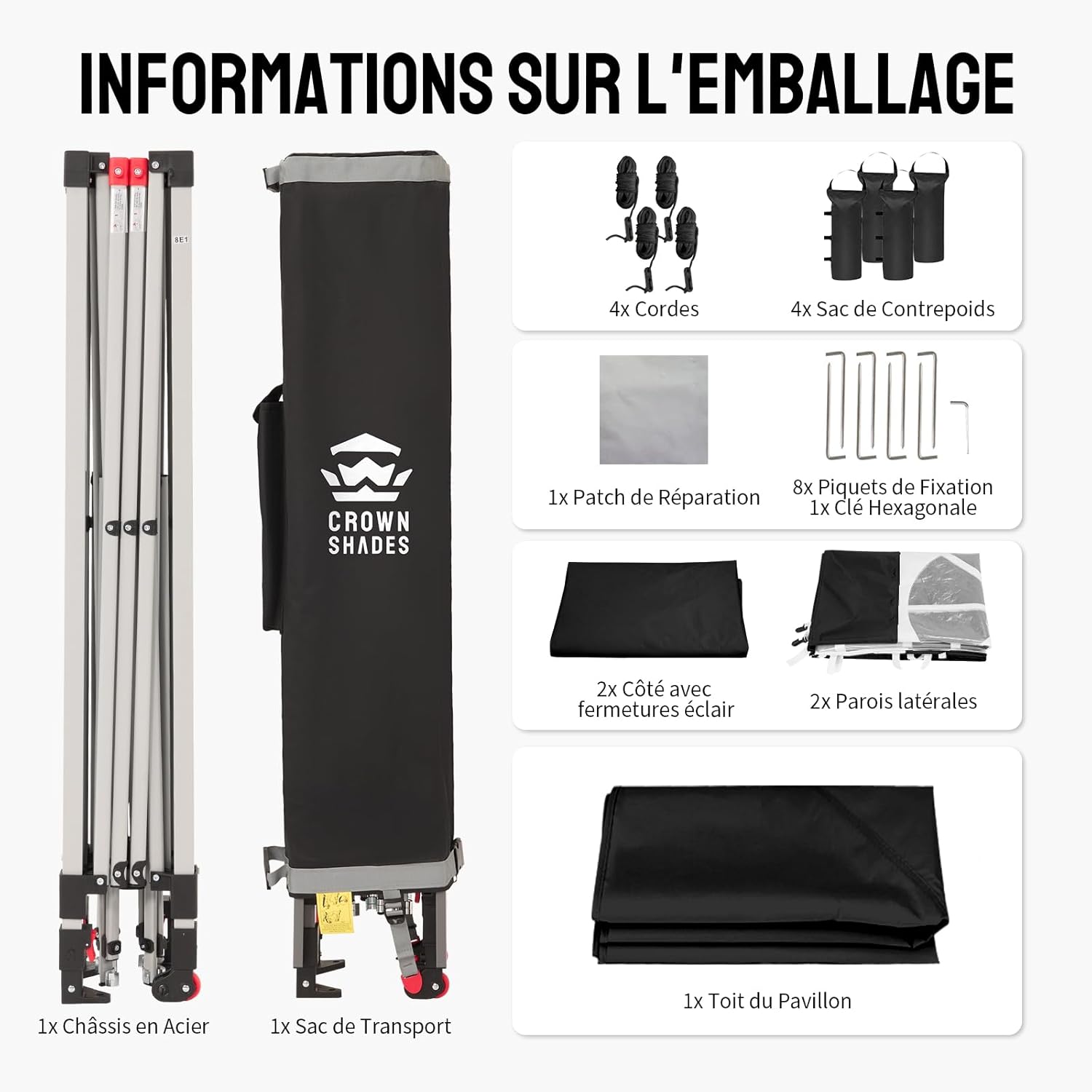 bleujardin - Tonnelle pliante 3x3m imperméable, P/Pop-Up, 4 parois amovibles, Sac, UPF 50+ - CN0032