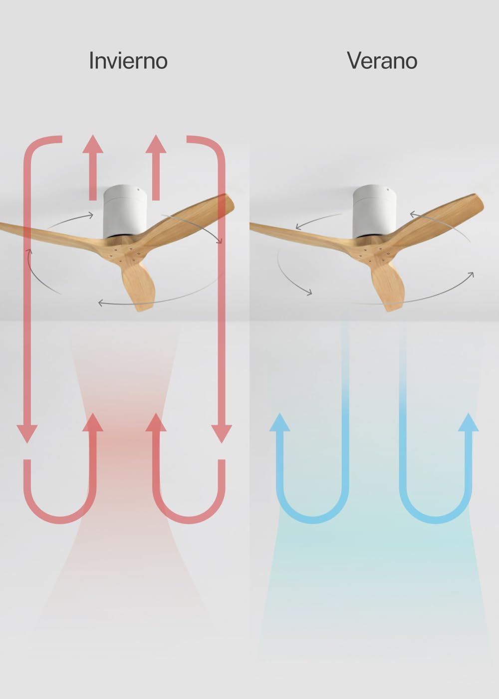 CREATE WINDCALM S Ventilateur de plafond ABS blanc, pales effet bois clair avec télécommande, 40 W, silencieux, Ø112 cm, 6 vitesses, minuteur, fonction été/hiver
