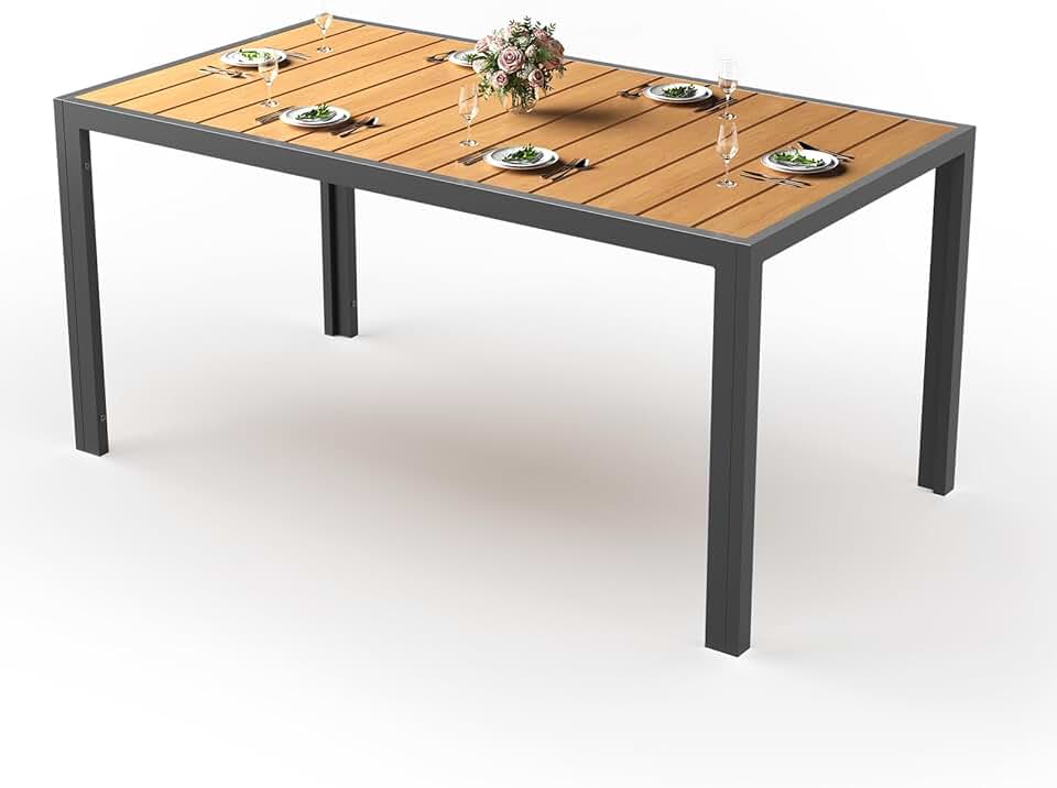bleujardin - Table de jardin teck 150x80cm aluminium antirouille, extérieur
